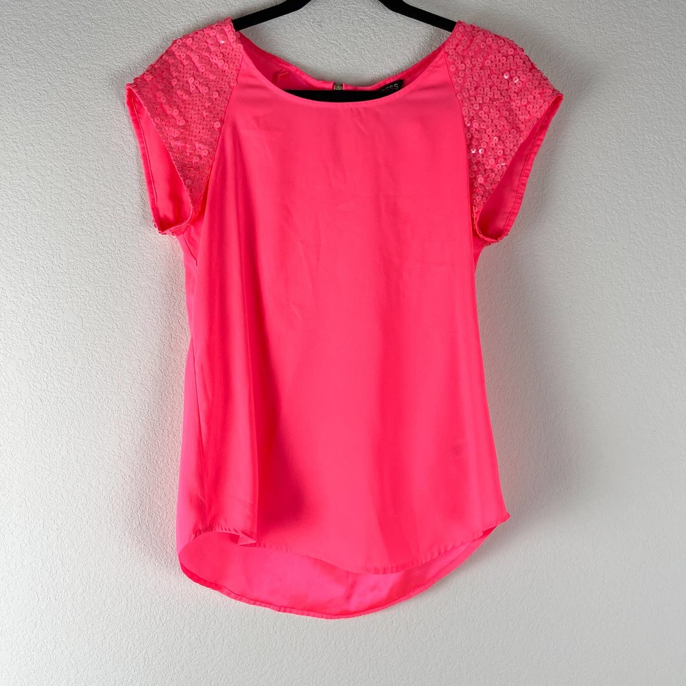 EXPRESS Sequin Short Sleeve Top Hot Pink Size XS